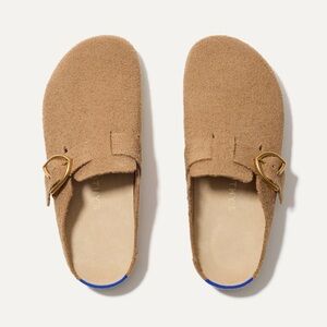 Rothy's Tan Mules with Gold Buckle